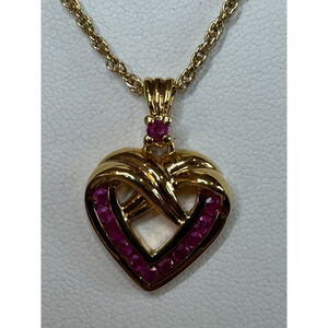 Danbury Mint Gold vermeil “I love you” Heart Necklace with Rubies, One Size